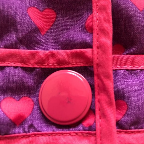 London Fog Hooded Fleece Lined Girls Coat Full Zip Purple with Pink Hearts Sze 5 - Picture 10 of 14